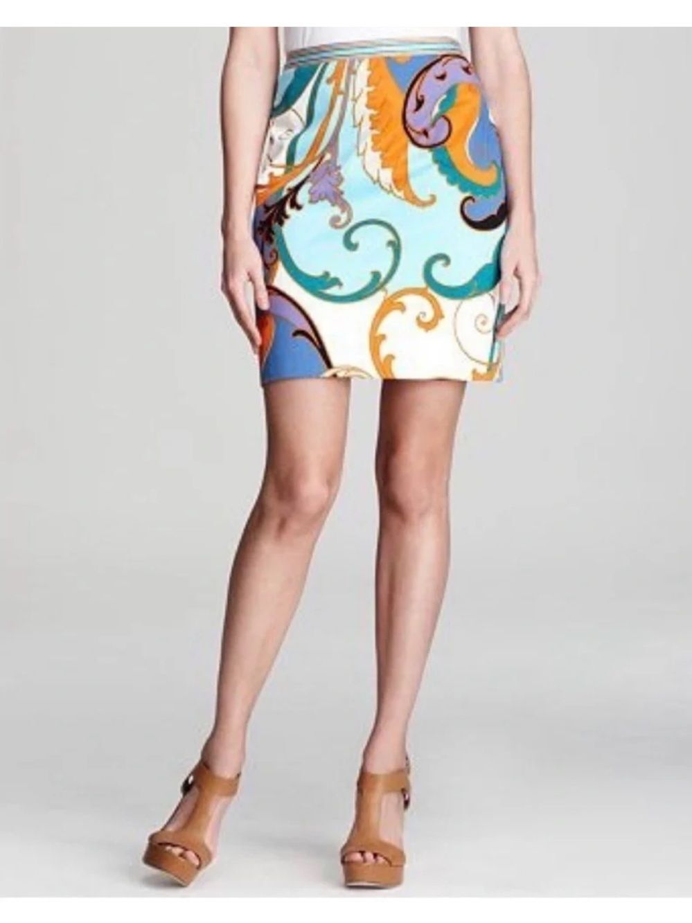 Elie Tahari Multicolor Paisley Swirl Print Mini Skirt